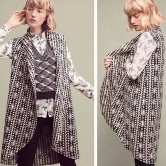 MOTH Anthropologie BLACK WHITE PATTERNED WOOL Cardigan Sweater Vest! Size XS! - Picture 1 of 7